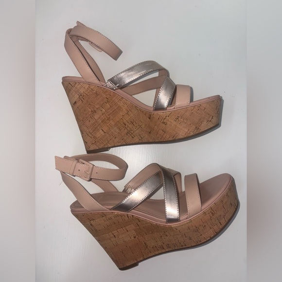 Guess Platform Cork Wedge Rose Gold Nude - Picture 10 of 16